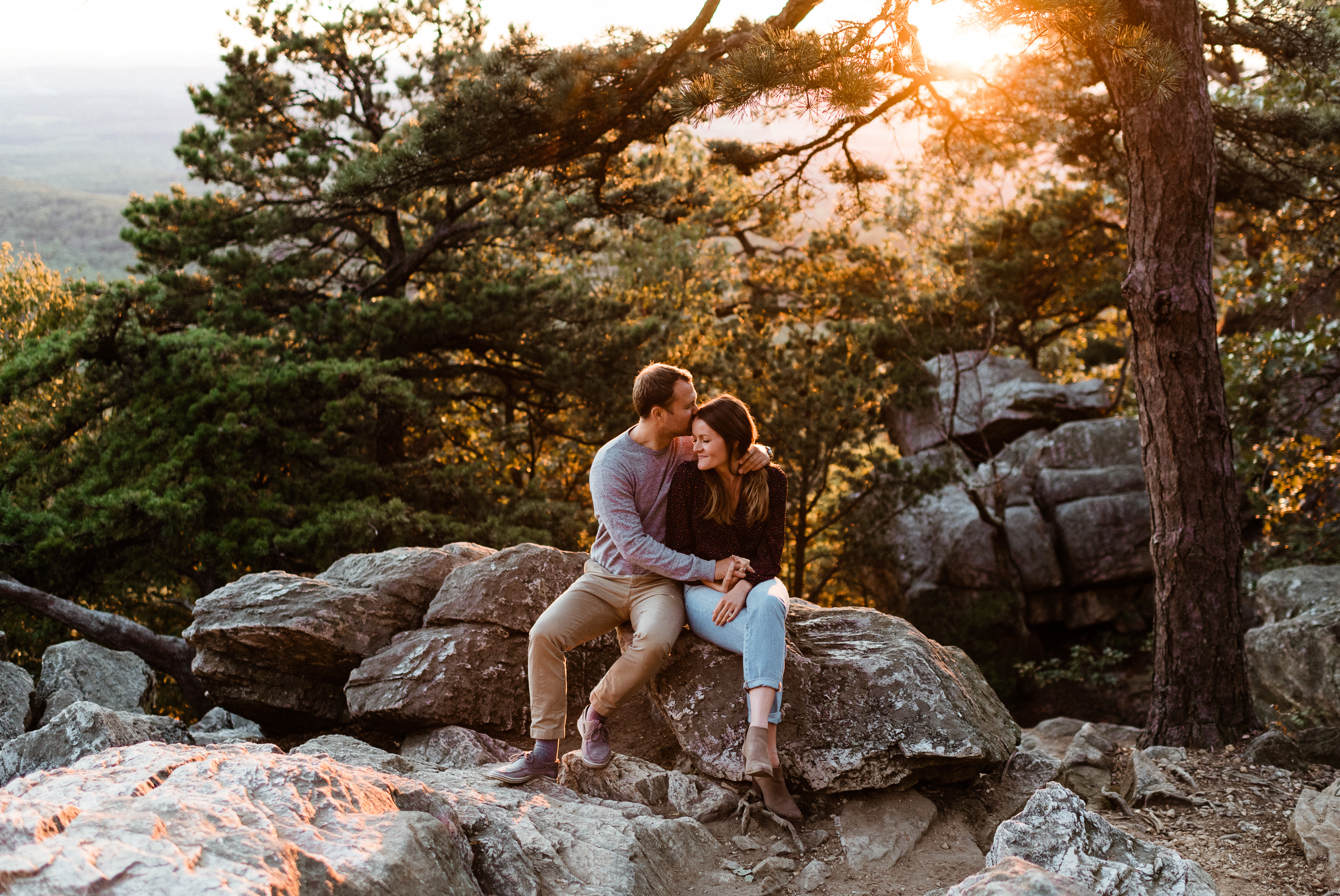 engaged couple at sugarloaf mountain overlook in maryland
